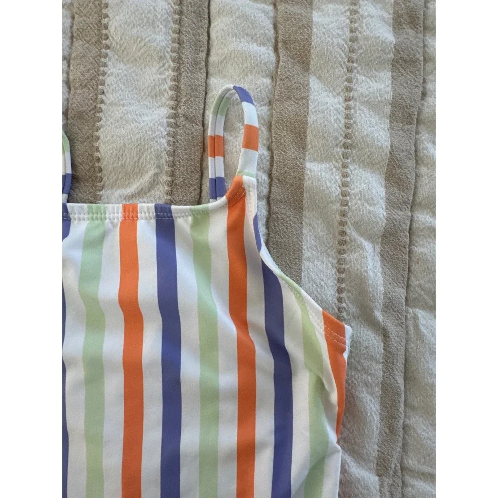 Andie Girls Stripe One Piece Swimsuit Orange Purple Green Vertical Stripe 2T